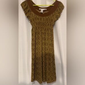 Max Studio Brown and Golden Yellow Vintage Geometric Midi Dress Size XS